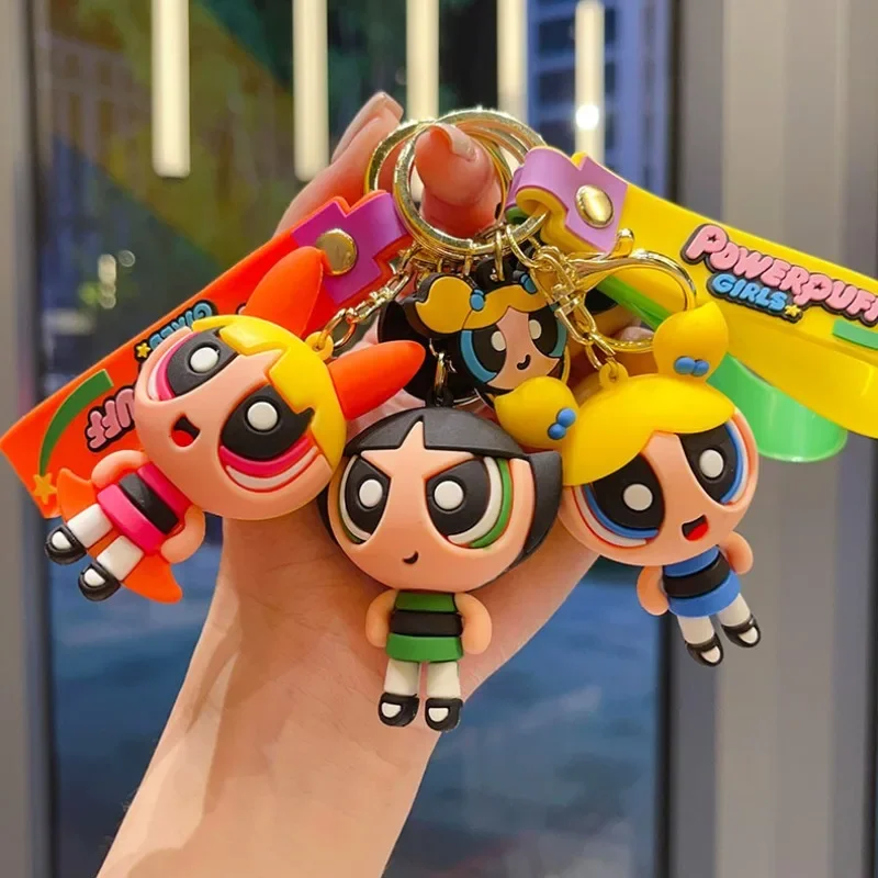 The Powerpuff Girls Creative Keychain for Women Men Fans Cartoon Cute Silicone Doll Pendant Car Bags Keyring Gifts Keys Holder