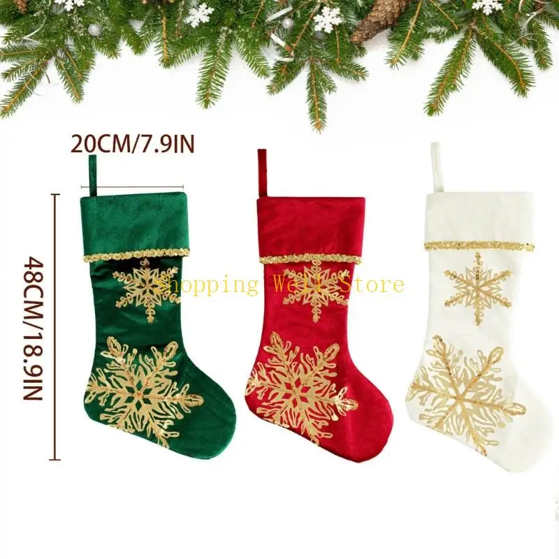 KX4B Snowflake Christmas Hanging Calcetines Navidad Bolsas regalo dulces decoraciones navideñas para oficina en casa