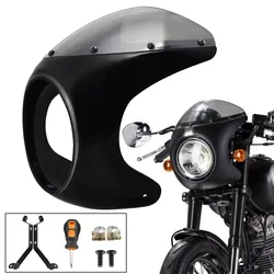 Motorcycle Front Headlight Handlebar Fairing Windshield Cafe Racer Black 7''