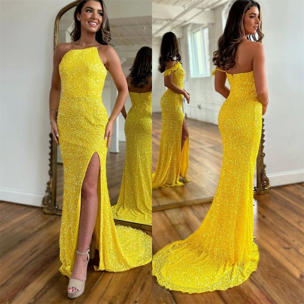 

Customized Jiayigong sparkle Strapless Sheath Celebrity Sequin Draped S Occasion Evening Gown vestidos prom 2023 فساتين للحفل