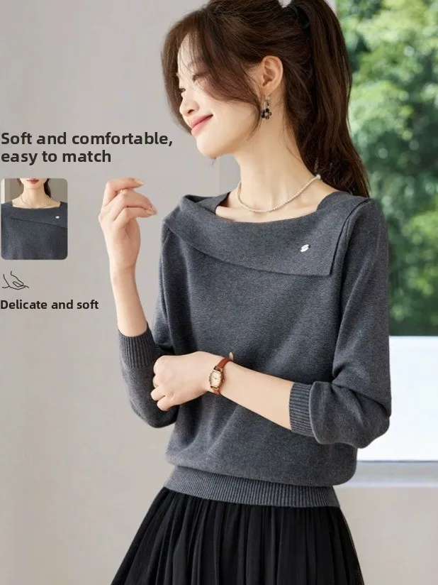 

Outlet Design Sensation Women's ey Knitted Sweater Top Age-Defng Soft Comfortable Long Sve Fine Yarn Knitwear