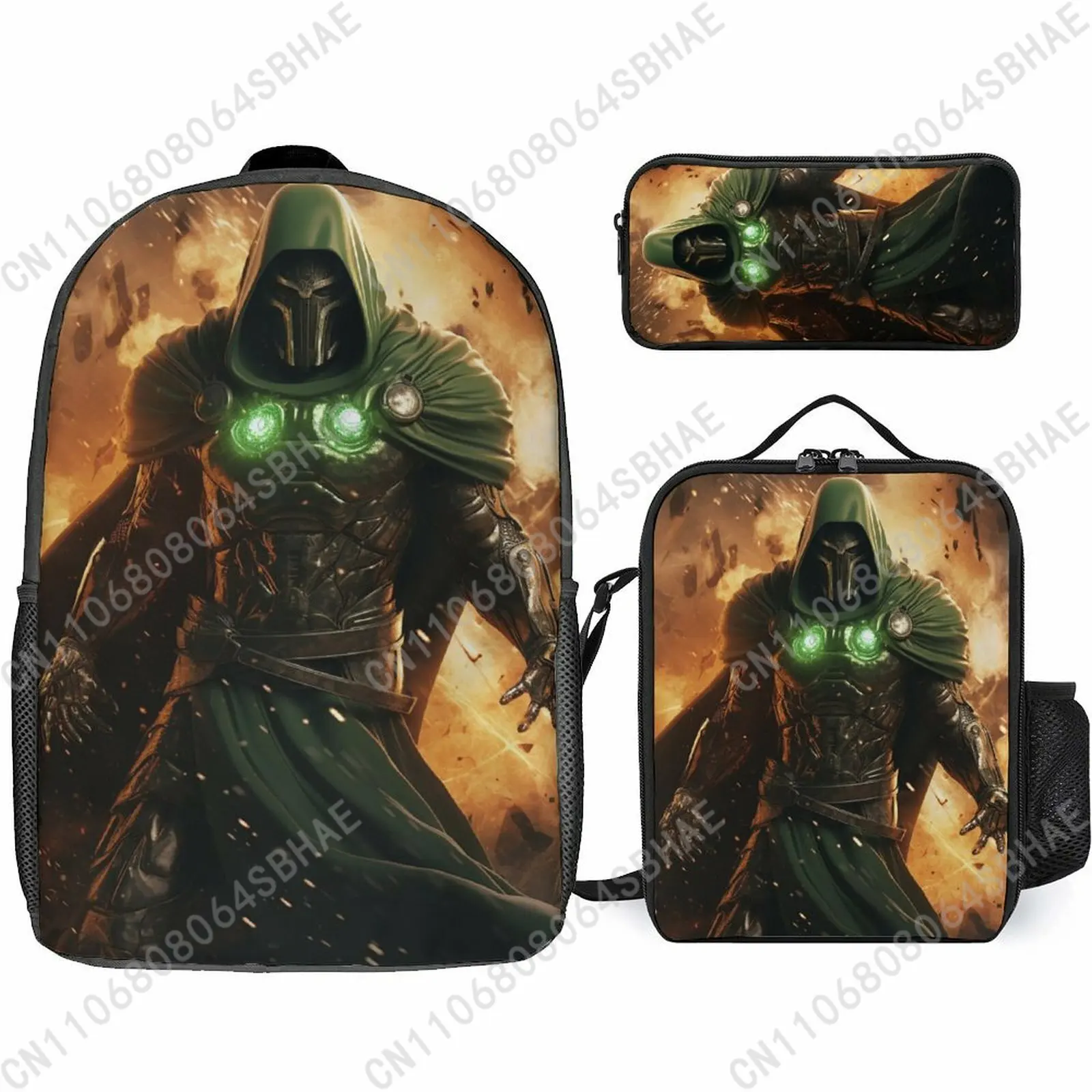 

Marvel Doctor Doom School Backpack For Teen Middle High School Students 3Pcs Bookbag Lunch Tote Bag Pencil Pouch Cosplay
