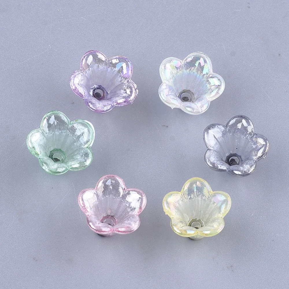 about 1370pcs/500g Transparent Acrylic 5-Petal Flower Bead Caps For DIY Earring Necklace Jewelry Making Accessories 10x14x13.5mm