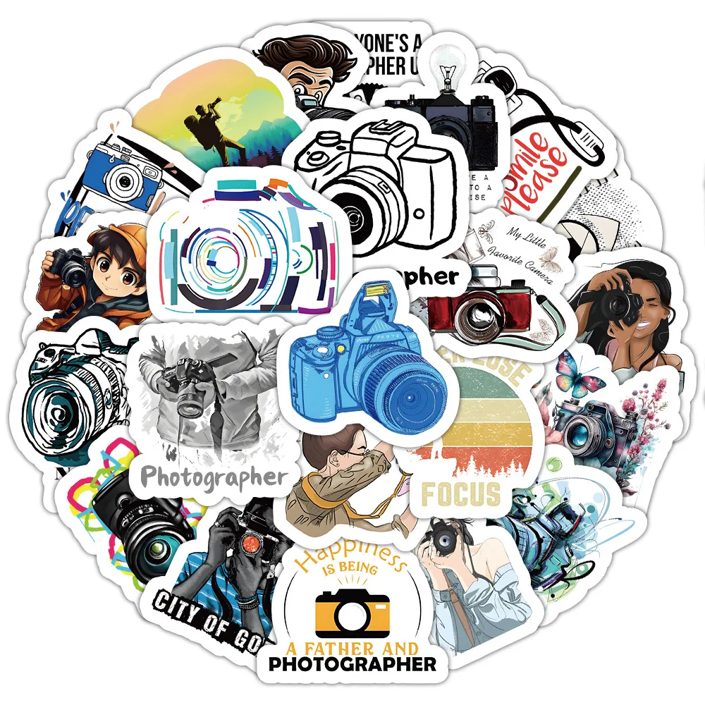 10/54 pçs fotografia hobbies dos desenhos animados adesivos câmera graffiti diy decoração portátil telefone guitarra bicicleta fotógrafo decalques brinquedos