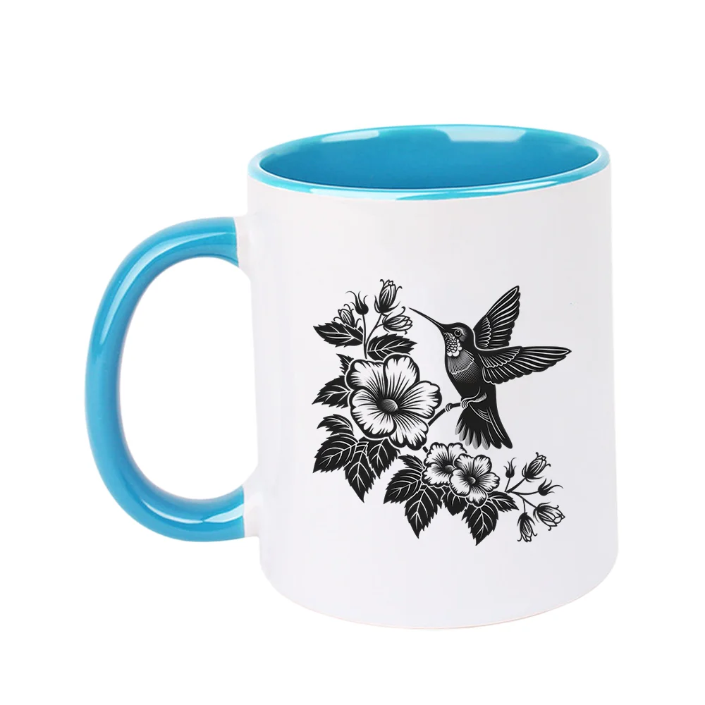 11oz Hummingbird Flower Print Ceramic Coffee Mug for Summer Outdoor Activities Home Use Birthday Party Holiday Present and Campi