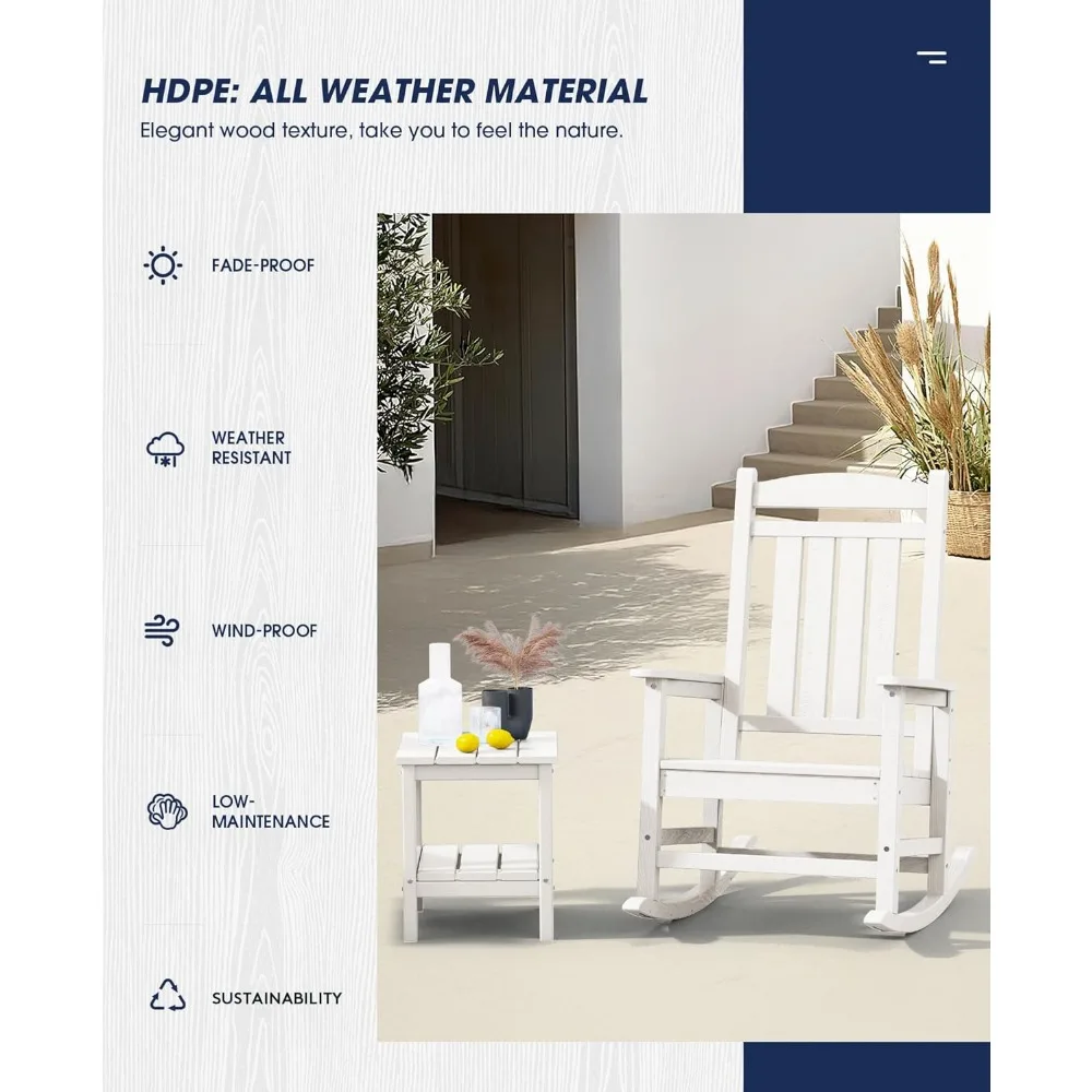 مجموعة كراسي هزازة خارجية عالية الكثافة من البولي إيثيلين مكونة من 4 قطع، كراسي هزازة للفناء بسعة 330 رطل للبالغين، متينة وCom