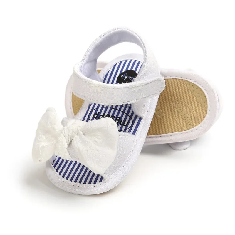 Babyschoenen Zomer Katoen Ademend Antislip Sandalen Met Zachte Zolen Effen Kleur Vlinderknoop Geborduurde Bloem Meisje Peuter Schoenen