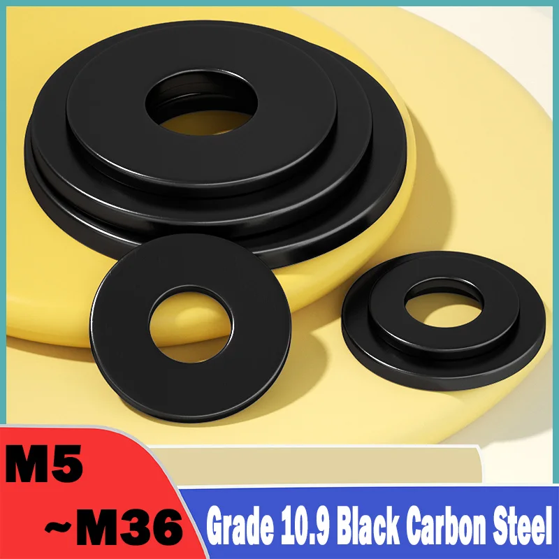 Grade 10.9 High Strength Black Carbon Steel Flat Washer Plain Gasket Pad M5 M6 M8 M10 M12 M14 M16 M18 M20~M36