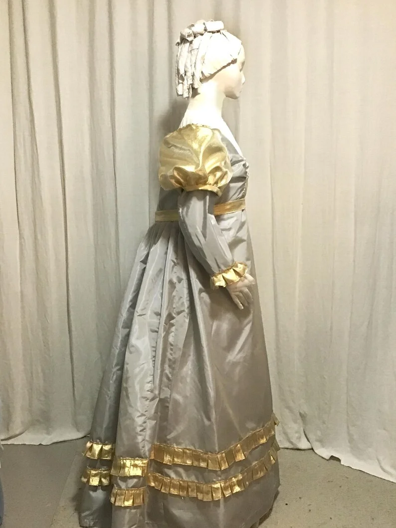 리젠시 데이 드레스 여성용 영국풍 퍼프 롱 슬리브 볼 가운 중세 제인 오스틴 하이 웨이스트 티 파티 워킹 드레스