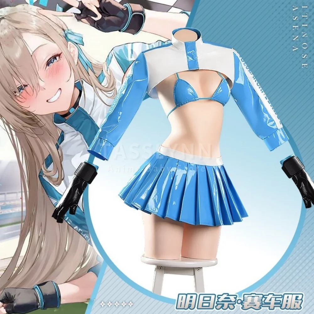 Presale Itinose Asena Blue Archive Outfit,  Bikini Inner Top Mini Skirt Full Accessories, Anime Racing Girl Roleplay Costume view 5