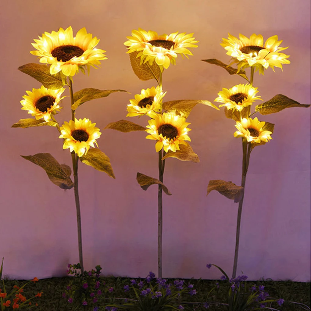 LED Solar Sunflower Outdoor Lawn Light IP65 Waterproof Pathway Yard Wedding Holiday Garden Decoration Solar Flowers Lamp