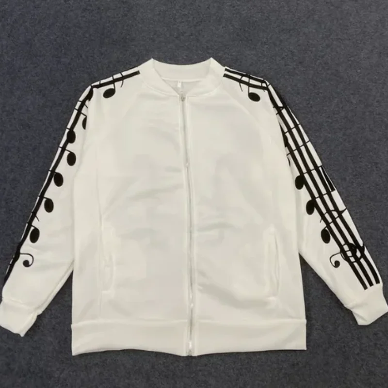 Y2K new Gothic High Street Musical Note Printed Sports Cardigan Zipper Top Loose Street Casual Men's Women's Fashion Hoodie Coat