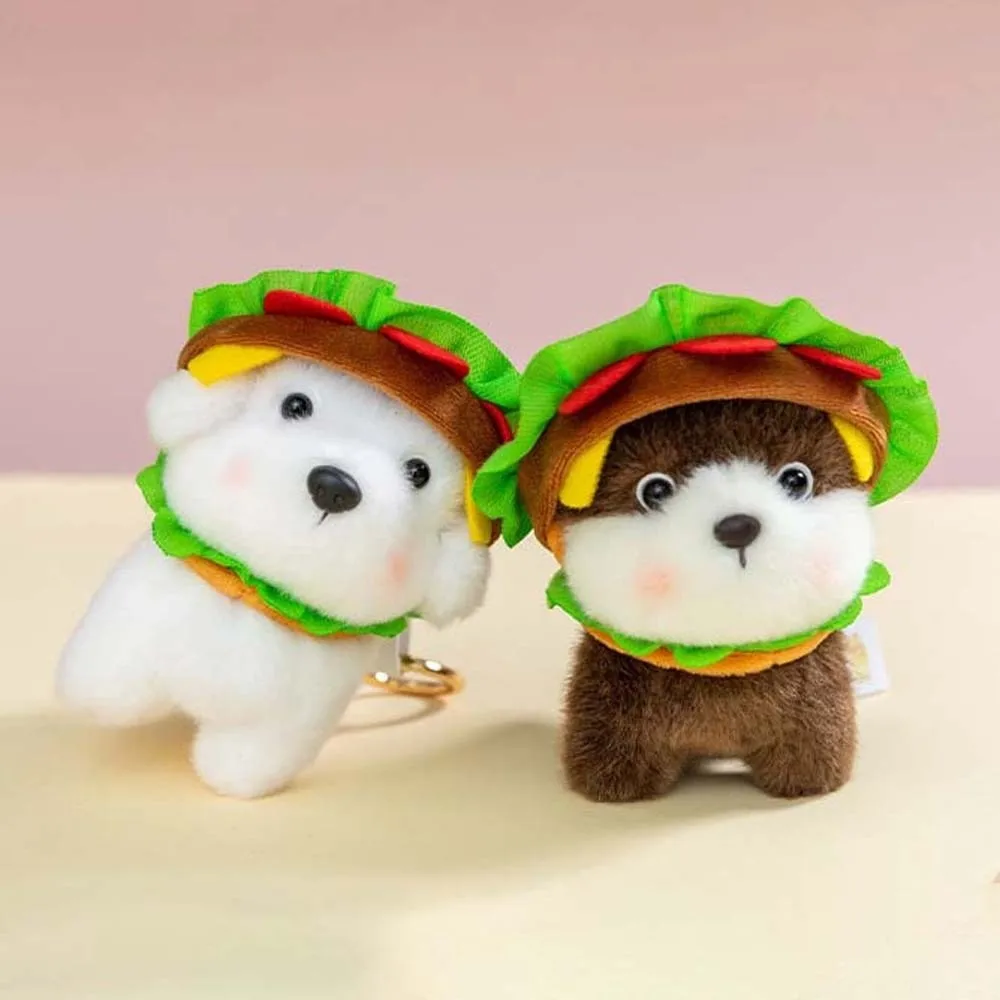 Ultra-Soft PP Cotton Burger Animal Plushie Exquisite Embroidery Short Fabric Kawaii Foodie Key Chain Eco-Friendly Dyeing