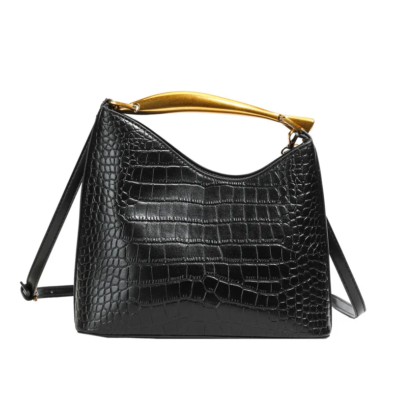 

2026 Women's Handbag Crocodile-patterned PU Bucket Retro Texture Pouch Commuter Style Designer Luxury Bag
