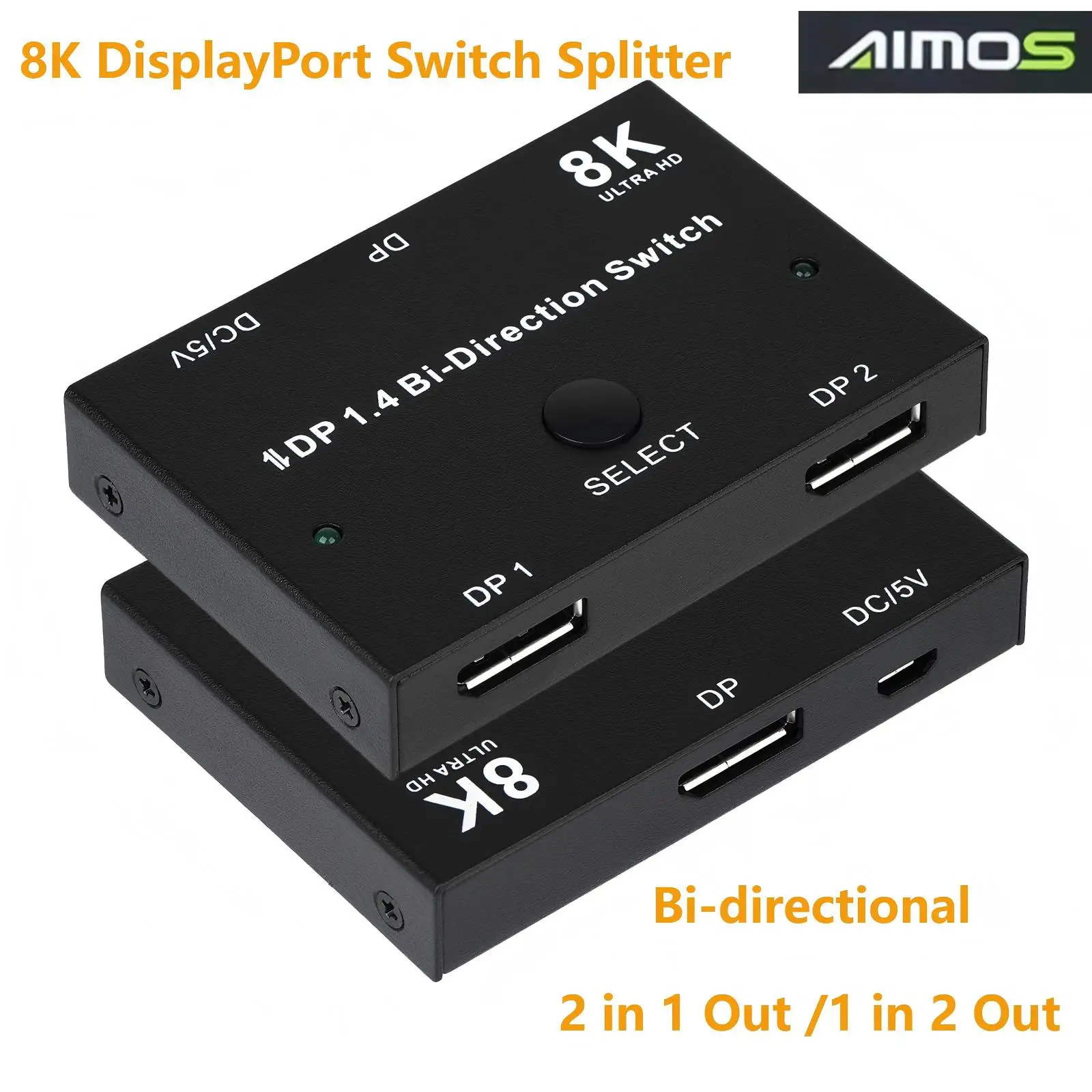 

8K DP1.4 Bidirectional Switch DisplayPort Switch Splitter 8K@30Hz 4K@120Hz 2 in 1 Out /1 in 2 Out for PC/HDTV/Projector/Monitor