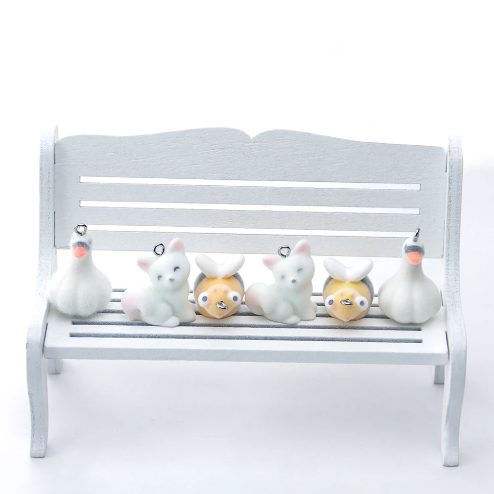 30pcs 3D Flocking Resin Fox Bee Garlic Duck Charms Animal Pendant for Necklace Keychain DIY Making Jewelry Accessories Wholesale