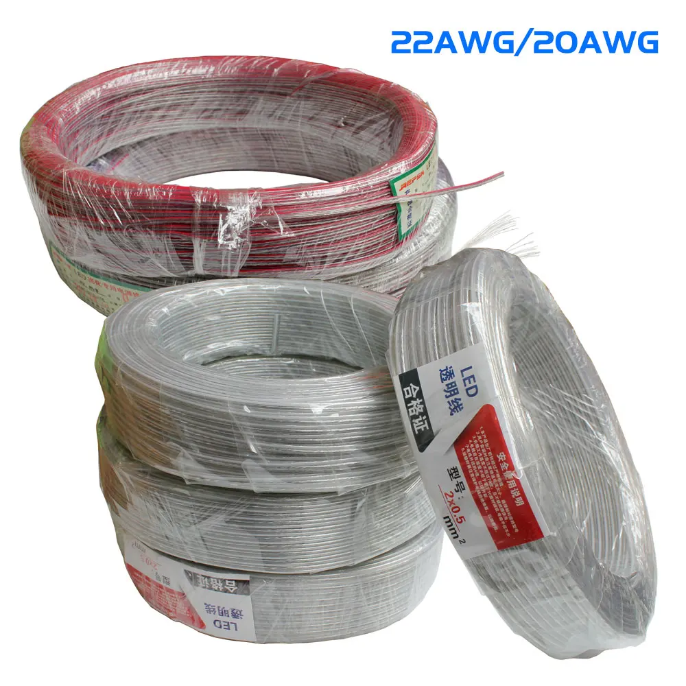 

20AWG 22AWG прозрачный параллельный провод 2-контактный светодиодный ленточный кабель 1 м-100 м для постоянного тока, аудио электроники, сварки, проектов «сделай сам»