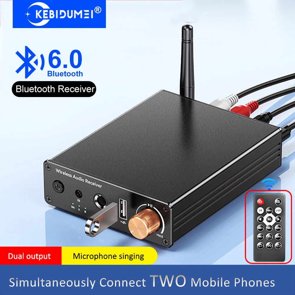 Bluetooth 6.0 Receiver Wireless Audio Adapter Music Audio Receiver AUX 3.5mm Jack RCA Hands-free Simultaneous Connect 2 Devices