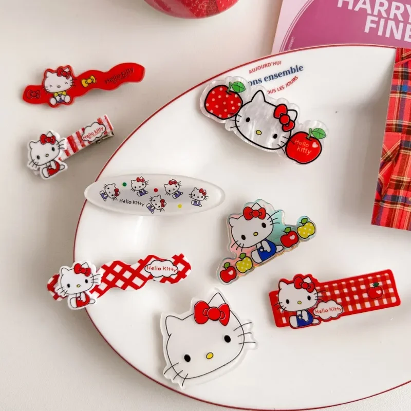 Sanrio Hello Kitty horquilla dibujos animados Anime Linda rejilla roja KT gato acrílico pico de pato Clip moda niños BB Clip accesorios para el cabello