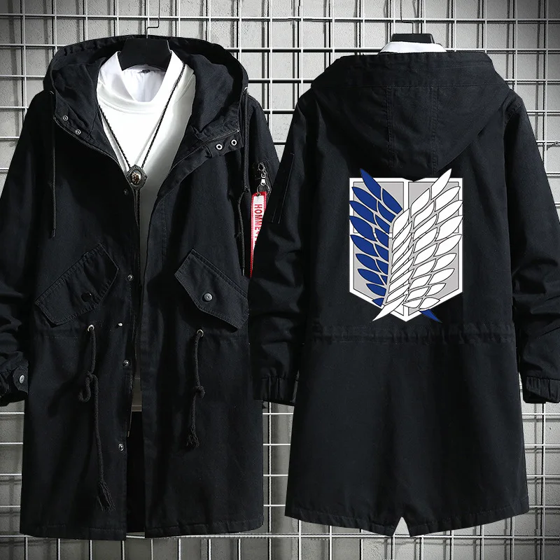 

Attack on The Giants of The Wings of Freedom Chief Mikasa Men and Women Couples Fashion Trench Coat Autumn Winter Velvet Clothes