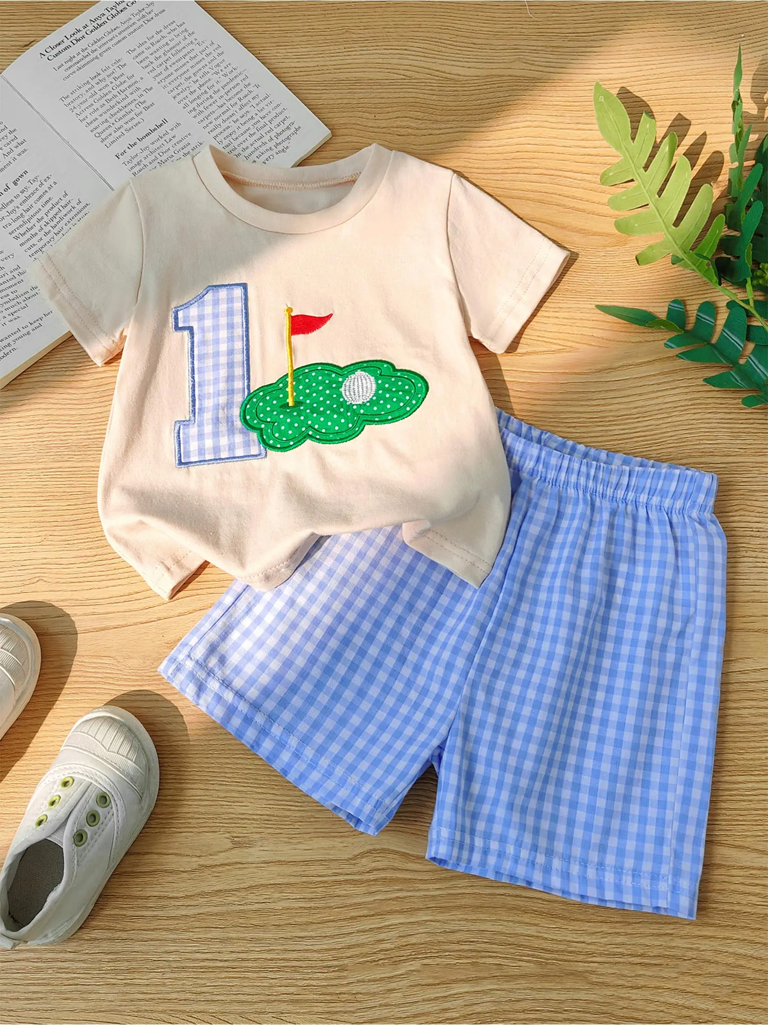 

Наряд на первый день рождения малыша, костюм в стиле гольфа, летние топы с короткими рукавами и клетчатые шорты для вечеринок, фотосессий, повседневной носки