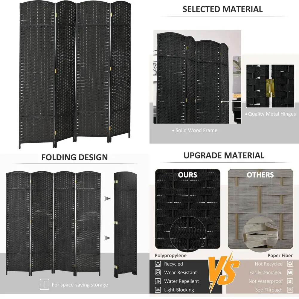 

4-панельная складная перегородка для конфиденциальности, высота 5,6 фута для домашнего офиса, спальни, отдельно стоящая перегородка, черная
