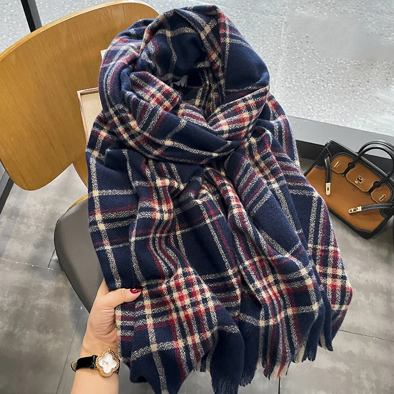 Women\'s Scarf Winter Fashion Plaid Cashmere Shawl Lady Luxury Design Warm Thick Pashmina Female Soft Tassel Wraps Neckwear Girls