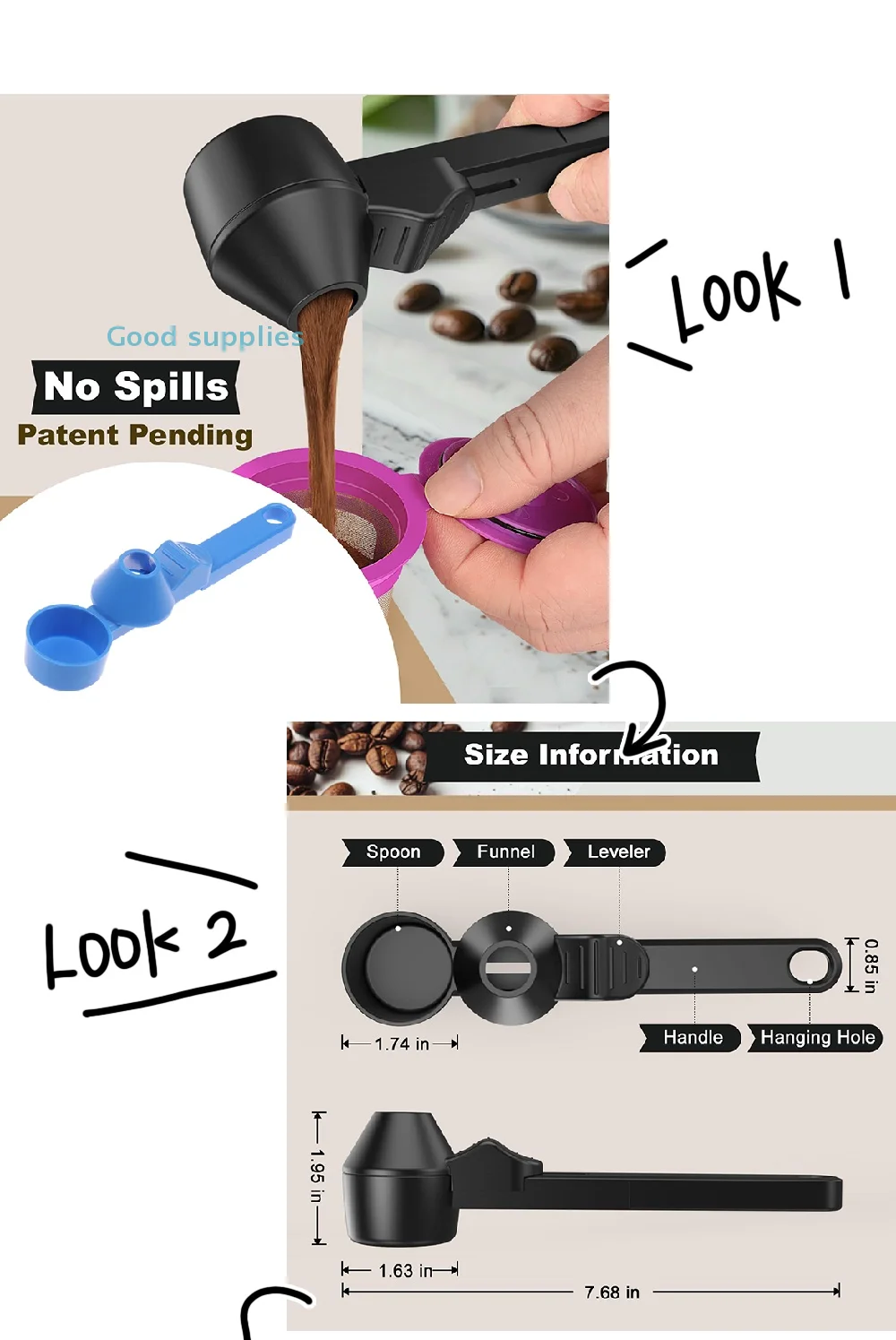 1 Pcs 2 Tablespoon Capacity Coffee Measuring Spoon with Funnel Kitchen Accessory for Reusable K-Cup Coffee Pot - Detail 1