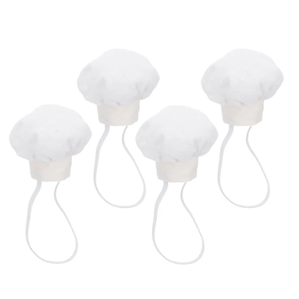 4Pcs Miniature Chef Hats for 10-15Cm White Fabric Cooking Caps Secure Fit Tiny Dollhouse Accessories DIY Craft Headwear