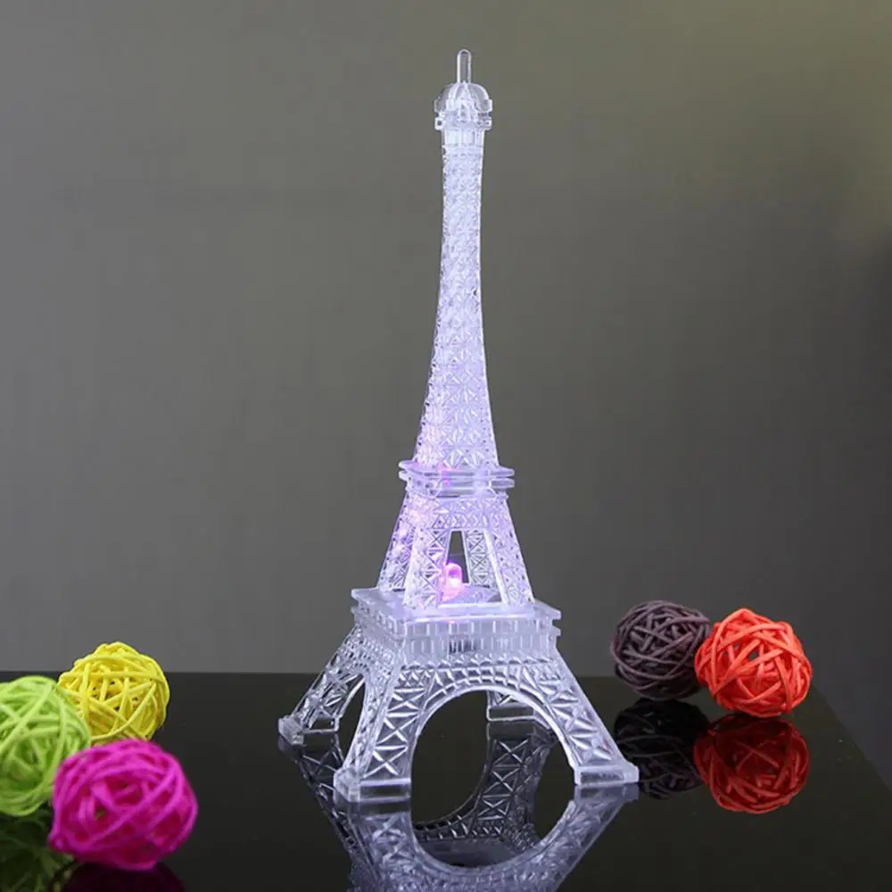 Mini Eiffel Tower LED Color Changing Night Light Paris Figurines Miniatures Home Bedroom Party Lamp Room Decor Statue Acrylic