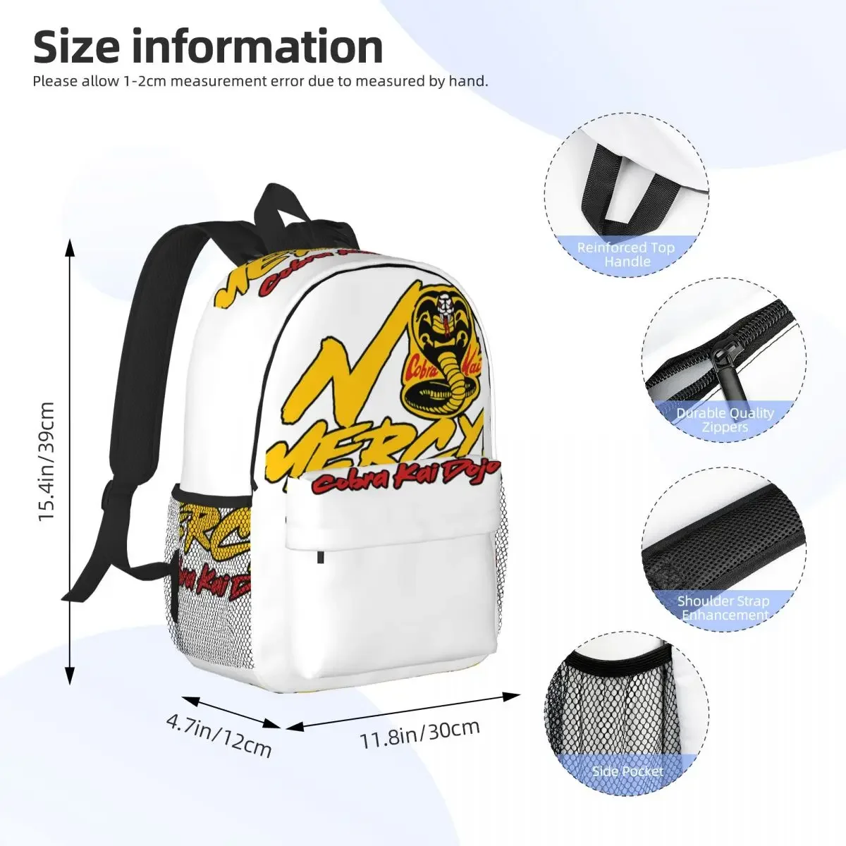 Cobra Kai Dojo No Mercy Backpacks Boys Girls Bookbag Cartoon Students School Bags Laptop Rucksack Shoulder Bag Large Capacity