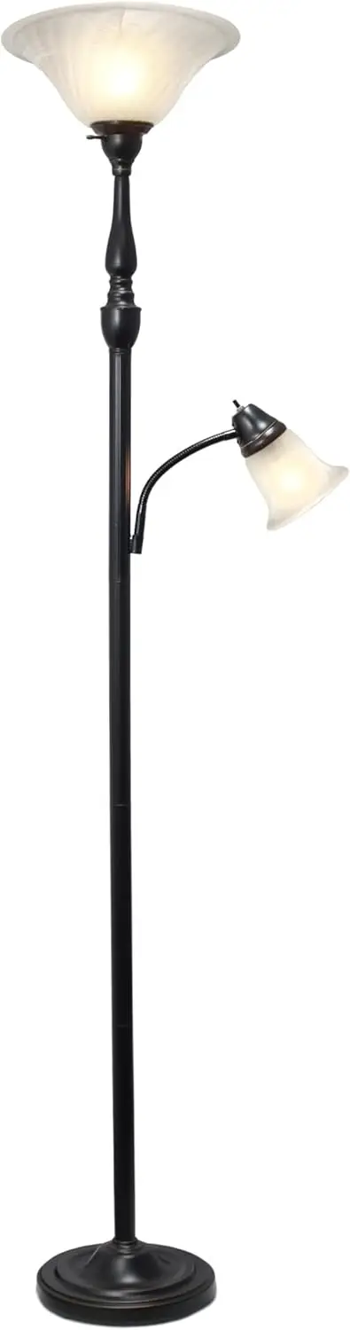 Lf2003-Rbz 2 Light Mother Daughter Floor Lamp With White Marble Glass,Restoration Bronze