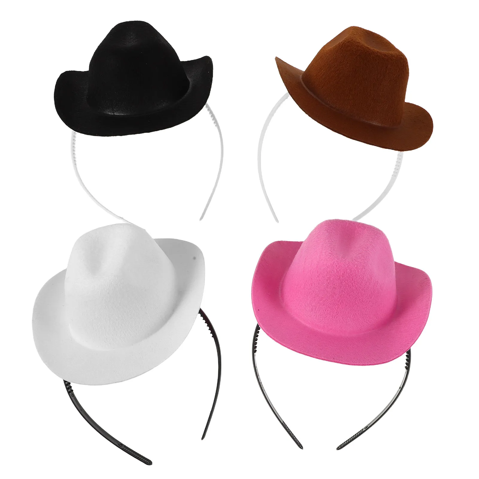

4Pcs Mini Cowgirl Hat Headbands for Women Girls Western Party Supplies Festival Hair Accessories Retro Disco Cowboy Costume