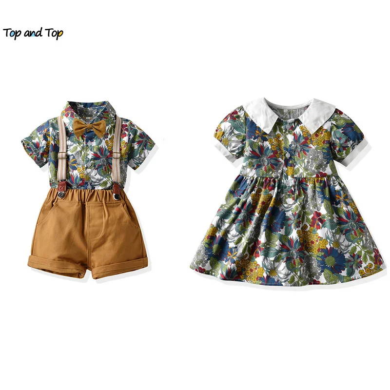 

top and top New Fashion Baby Brother and Sister Matching Clothes Outfits Infant Boys Casual Suits Newborn Girls Princess Dresses