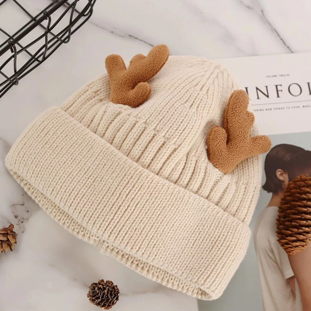 Antler Knit Beanie Hedging Knitted Hat Christmas Cap Antlers Woolen Warm Sweaters for Women Clearance