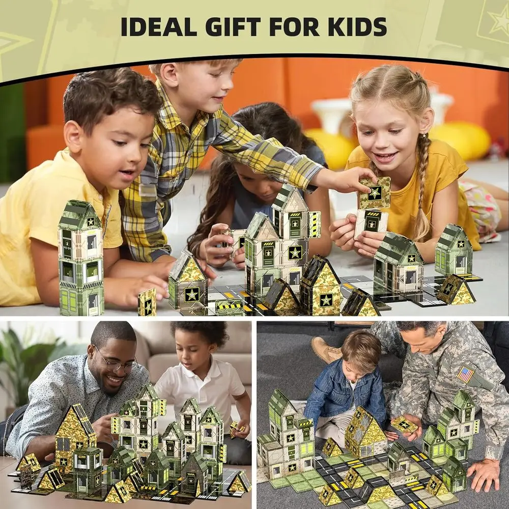100 bloques militares magnéticos para niños: juguetes de aprendizaje STEM para niños pequeños, regalos educativos durante más de 3 años, ideales para niños y niñas
