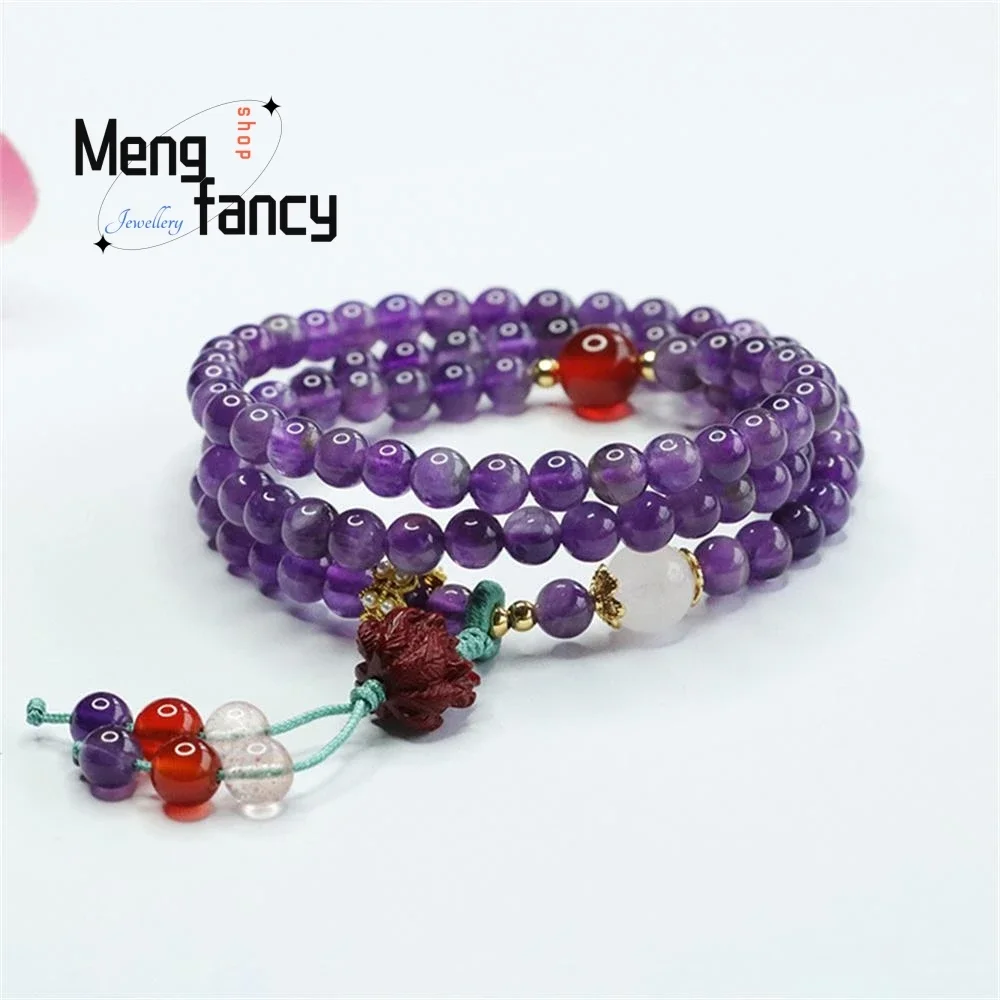 

Natural Amethyst Multi Loop String Vermilion Nine Tailed Fox Bracelet Necklace Simple Exquisite Elegant Fashion Luxury Jewelry