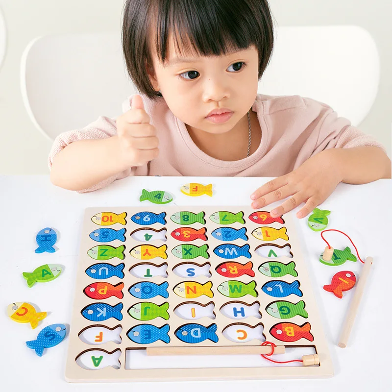 Zabawki Montessori drewniany list magnetyczny poznanie gra wędkarska kolor parowanie Puzzle Board wczesna edukacja zabawka dla dzieci dzieci