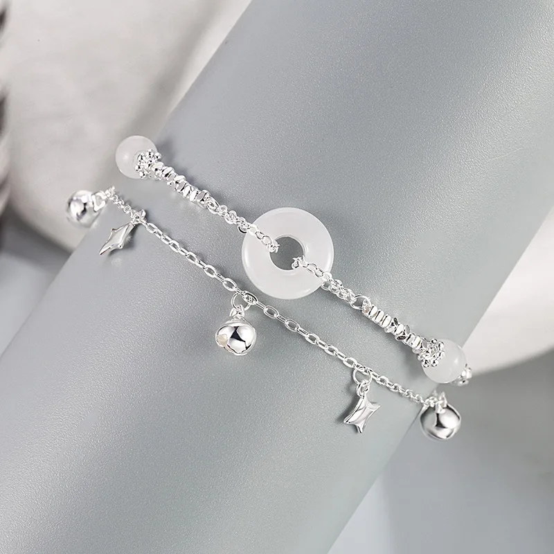 سوار فضة إسترليني للنساء ، يشم ، أخضر ، أبيض ، دائرة ، حبة غير منتظمة ، لؤلؤ ، موضة فتاة ، مجوهرات هدية ، دروبشيب ، بيع بالجملة #4