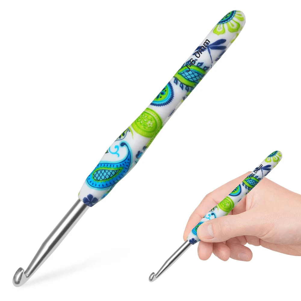 Ganchos de ganchillo de aluminio, agujas de ganchillo con flor de anacardo, mango ergonómico para principiantes, entusiastas del tejido, 2,25-10MM, 1 ud.
