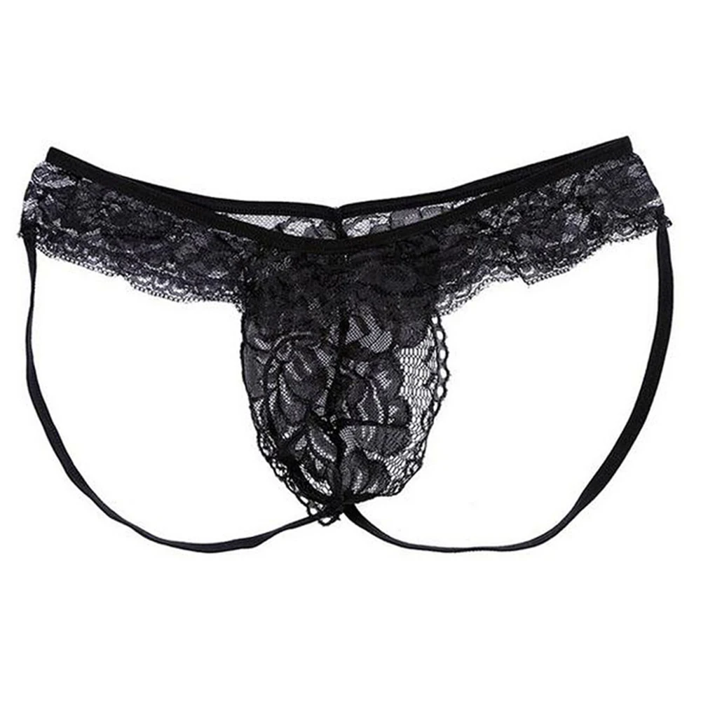 Fashion Men\'s Lace See Through Underpants Sissy Bulge Pouch Thongs Briefs Underwear Panties Man T-back G-strings