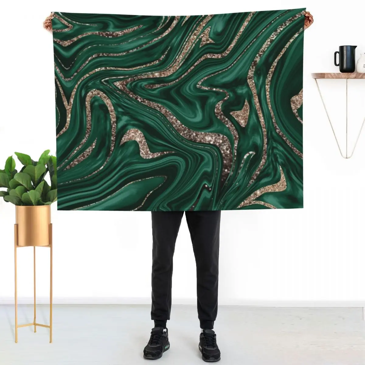 Emerald Green Black Gold Glitter Marble #1 (Faux Glitter) #decor #art Throw Blanket Thins warm winter Decoratives manga Blankets