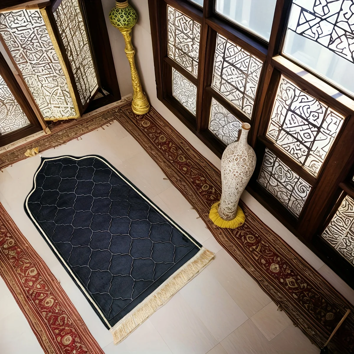 VIKAMA Luxury Prayer Mat with Tassel Design—Lightweight and Foldable, Ideal for Home Worship, Ramadan, Outdoor Use, and More