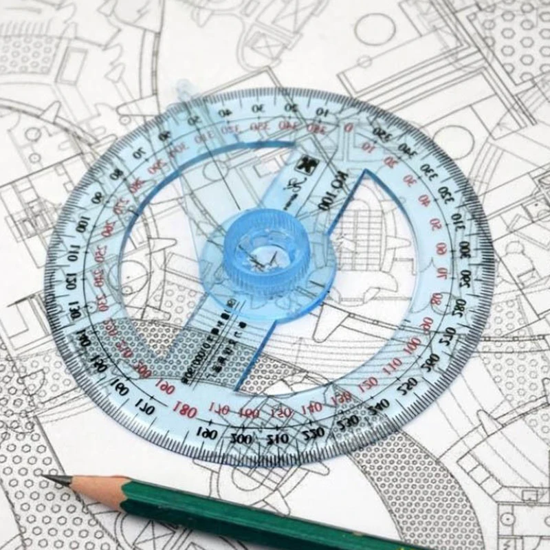 360 Degrees Protractor with Swing Arm Full Circle Pointer Angle Ruler Math Geometry Drafting Tools for Students Design EM88