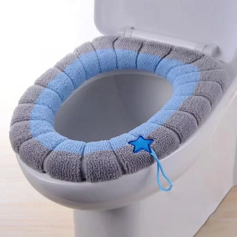 Universal Toilet Seat Cover Winter Warm Soft WC Mat Bathroom Washable Removable Zipper with Flip Lid O-shape Closestool Mat