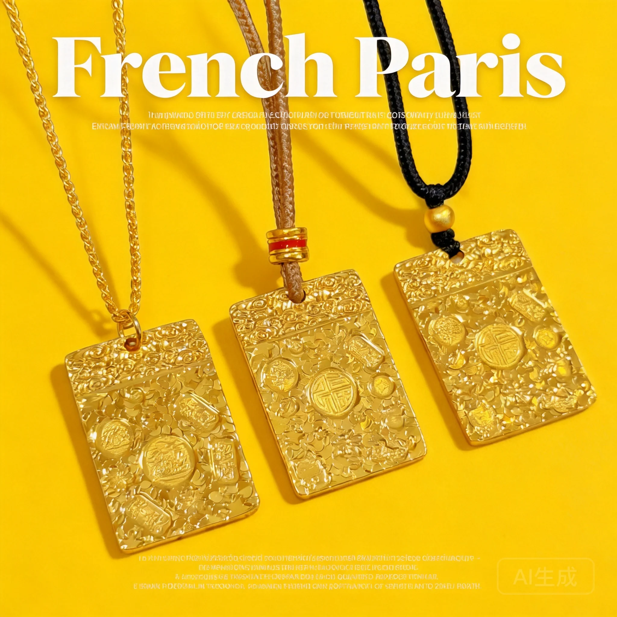 2026 Gold Plated Solid Double Sided Auspicious Pattern Crushed Ice Texture Square Peace Pendant Necklace For Daily Wear Gifting