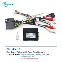 Car radio cable ARC2 power wire harness adapter with CAN Bus decoder for Alfa Romeo 147 937 159 939 MiTo 955 Giulietta 940