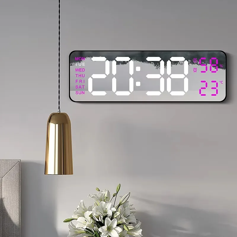 Multifunction Week Date Temperature Humble Time Display Light Emitting Diode Digital Alarm Clock White Light Wall Clock