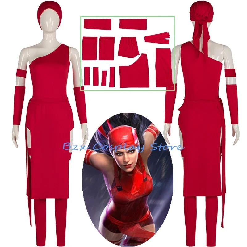 Elektra Natchios Cosplay Deadpool Superhero 2 Costume Sexy Elektra Red Battle fight Dress Suit Party Role Play Outfit for Woman