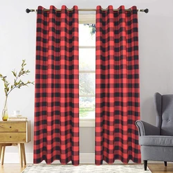 1 Panel European American Christmas Polyester Red Green Plaid Curtain Holiday Decoration